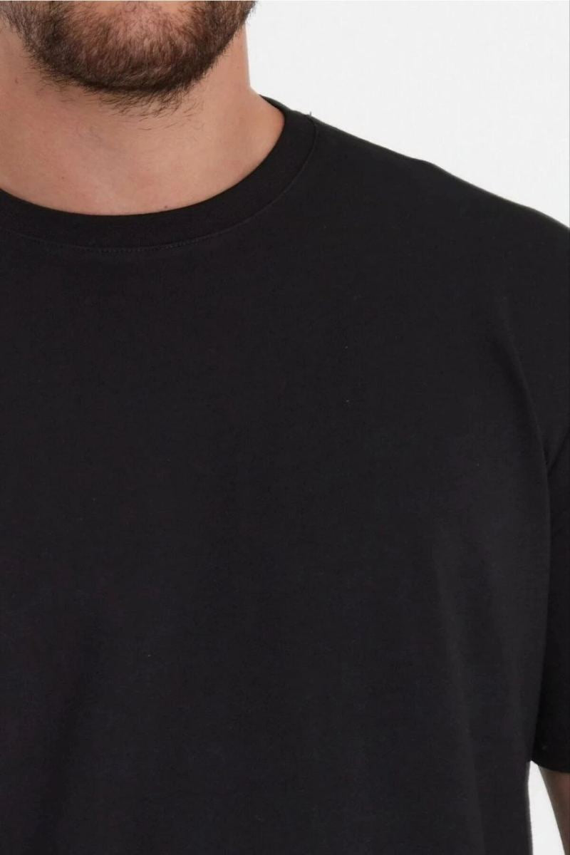 Erkek Düz Penye Tişört Bisiklet Yaka Kısa Kol Regular Fit T-Shirt - Siyah