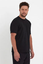 Erkek Düz Penye Tişört Bisiklet Yaka Kısa Kol Regular Fit T-Shirt - Siyah