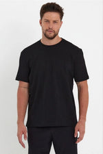 Erkek Düz Penye Tişört Bisiklet Yaka Kısa Kol Regular Fit T-Shirt - Siyah