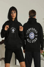 Erkek Sırt Baskılı Oversize 3 İplik Kapüşonlu Hoodie Sweatshirt - Siyah