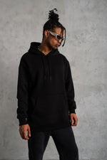 Erkek 3 İplik Pamuklu Kapüşonlu Kanguru Cepli Sweatshirt Hoodie -  Siyah