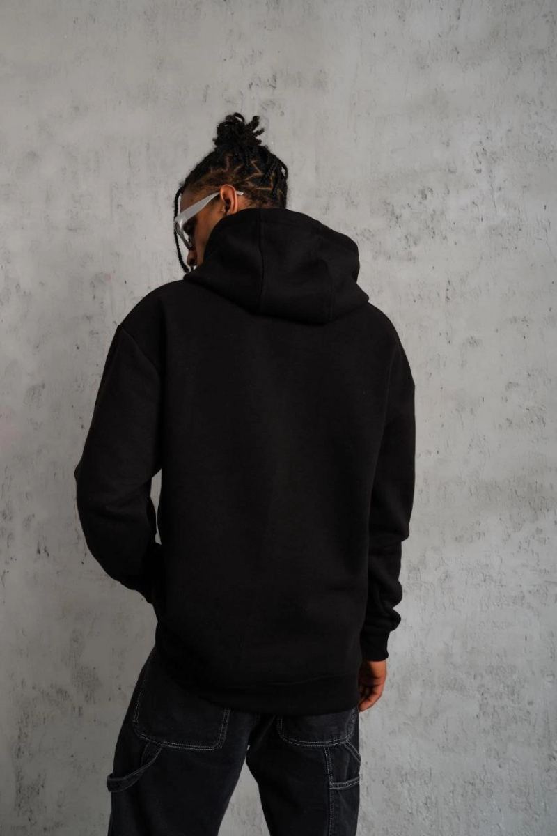 Erkek 3 İplik Pamuklu Kapüşonlu Kanguru Cepli Sweatshirt Hoodie -  Siyah