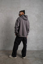 Erkek 3 İplik Pamuklu Kapüşonlu Kanguru Cepli Sweatshirt Hoodie - Gri