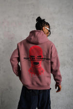 Erkek 3 İplik Pamuklu Kapüşonlu Baskılı Cepli Sweatshirt Hoodie - Gül Kurusu