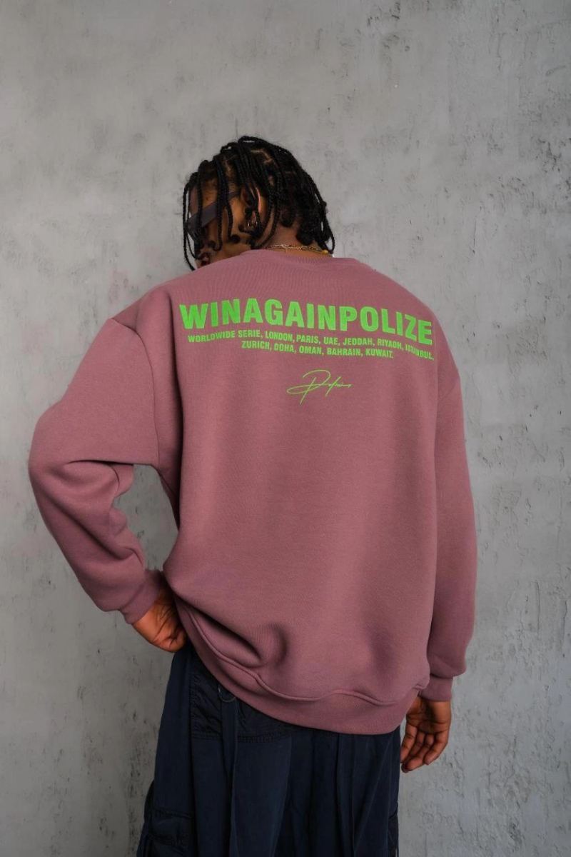 Erkek Bisiklet Yaka Baskılı 3 iplik pamuklu Sweatshirt - Gül Kurusu