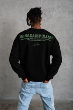 Erkek Bisiklet Yaka Baskılı 3 iplik pamuklu Sweatshirt - Siyah