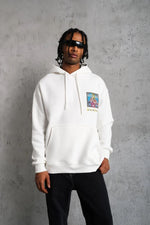 Erkek 3 İplik Pamuklu Kapüşonlu Baskılı Cepli Oversize Sweatshirt Hoodie - Beyaz
