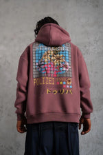 Erkek 3 İplik Pamuklu Kapüşonlu Baskılı Cepli Oversize Sweatshirt Hoodie - Gül Kurusu