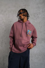 Erkek 3 İplik Pamuklu Kapüşonlu Baskılı Cepli Oversize Sweatshirt Hoodie - Gül Kurusu