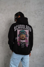 Erkek 3 İplik Pamuklu Kapüşonlu Baskılı Cepli Oversize Sweatshirt Hoodie - Siyah