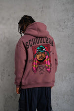 Erkek 3 İplik Pamuklu Kapüşonlu Baskılı Cepli Oversize Sweatshirt Hoodie - Gül Kurusu