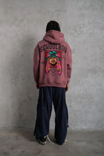 Erkek 3 İplik Pamuklu Kapüşonlu Baskılı Cepli Oversize Sweatshirt Hoodie - Gül Kurusu