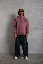 Erkek 3 İplik Pamuklu Kapüşonlu Baskılı Cepli Oversize Sweatshirt Hoodie - Gül Kurusu
