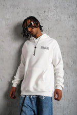 Erkek 3 İplik Pamuklu Kapüşonlu Baskılı Cepli Oversize Sweatshirt Hoodie - Beyaz