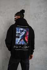 Erkek 3 İplik Pamuklu Kapüşonlu Baskılı Cepli Oversize Sweatshirt Hoodie - Siyah