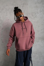 Erkek 3 İplik Pamuklu Kapüşonlu Baskılı Cepli Oversize Sweatshirt Hoodie - Gül Kurusu
