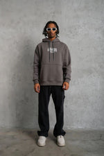 Erkek 3 İplik Pamuklu Baskılı Kapüşonlu Cepli Sweatshirt Hoodie - Gri