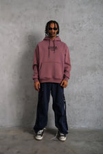 Erkek 3 İplik Pamuklu Kapüşonlu Baskılı Cepli Oversize Sweatshirt Hoodie - Gül Kurusu