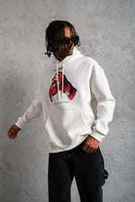 Erkek Kapüşonlu Cepli Boks Eldiven Baskılı 3 İplik Sweatshirt Hoodie - Beyaz