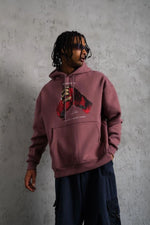 Erkek Kapüşonlu Cepli Box Eldiven Baskılı 3 İplik Sweatshirt Hoodie - Gül Kurusu