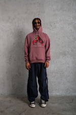 Erkek Kapüşonlu Cepli Box Eldiven Baskılı 3 İplik Sweatshirt Hoodie - Gül Kurusu