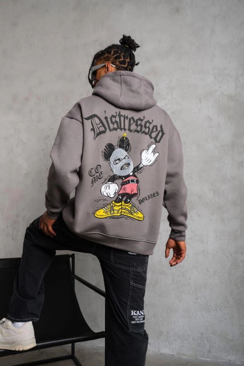 Erkek 3 İplik Pamuklu Kapüşonlu Kanguru Cepli Sweatshirt Hoodie -  Gri