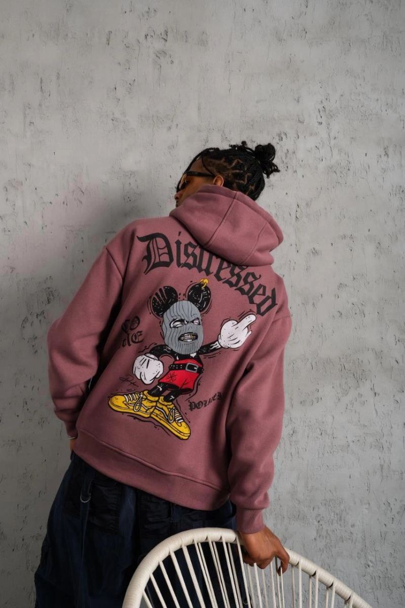 Erkek 3 İplik Pamuklu Kapüşonlu Kanguru Cepli Sweatshirt Hoodie - Gül Kurusu
