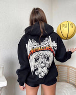 Kadın 2 İplik METALLICA Baskılı Kapüşonlu Hoodie Sweatshirt - Siyah