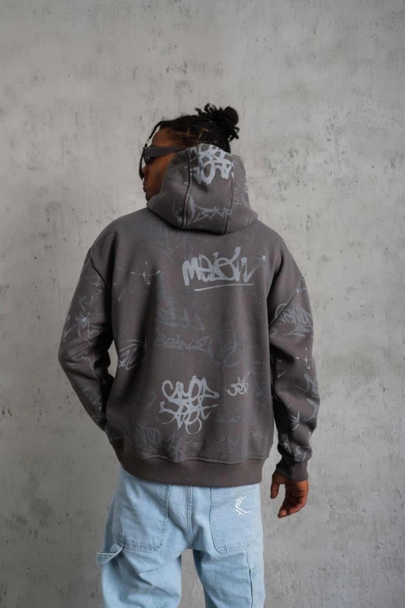 Erkek 3 İplik Pamuklu Kapüşonlu Kanguru Cepli Sweatshirt Hoodie -  Gri