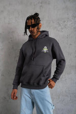 Erkek Baskılı Kapüşonlu 3 iplik pamuklu hoodie Sweatshirt - Gri