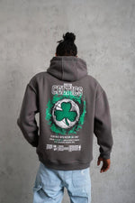 Erkek 3 İplik Pamuklu Kapüşonlu Baskılı Cepli Oversize Sweatshirt Hoodie - Gri