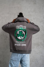 Erkek 3 İplik Pamuklu Kapüşonlu Baskılı Cepli Oversize Sweatshirt Hoodie - Gri