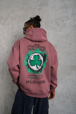 Erkek 3 İplik Pamuklu Kapüşonlu Baskılı Cepli Sweatshirt Hoodie - Gül Kurusu