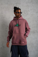 Erkek 3 İplik Pamuklu Kapüşonlu Baskılı Cepli Sweatshirt Hoodie - Gül Kurusu