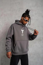 Erkek Baskılı Kapüşonlu 3 iplik pamuklu Hoodie Sweatshirt - Gri