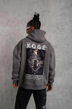 Erkek Baskılı Kapüşonlu 3 iplik pamuklu Hoodie Sweatshirt - Gri