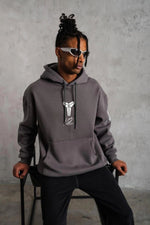 Erkek Baskılı Kapüşonlu 3 iplik pamuklu Hoodie Sweatshirt - Gri