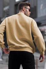 Erkek Düz Bisiklet Yaka 3 iplik pamuklu Sweatshirt - Bej