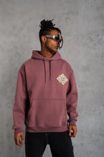 Erkek 3 İplik Pamuklu Kapüşonlu Baskılı Cepli Sweatshirt Hoodie - Gül Kurusu