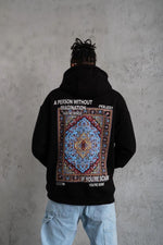 Erkek 3 İplik Pamuklu Kapüşonlu Baskılı Cepli Oversize Sweatshirt Hoodie - Siyah