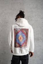 Erkek 3 İplik Pamuklu Kapüşonlu Baskılı Cepli Oversize Sweatshirt Hoodie - Beyaz