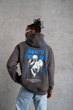 Erkek 3 İplik Pamuklu Kapüşonlu Baskılı Cepli Oversize Sweatshirt Hoodie - Gri