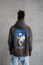 Erkek 3 İplik Pamuklu Kapüşonlu Baskılı Cepli Oversize Sweatshirt Hoodie - Gri