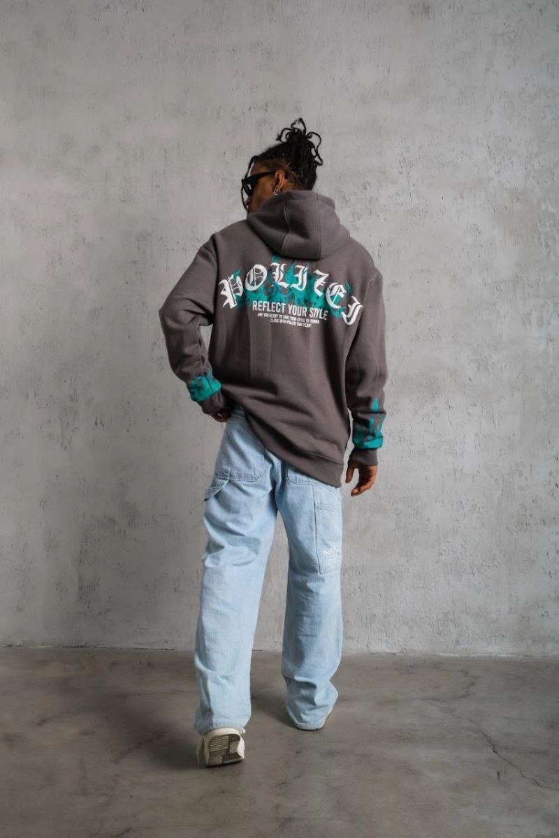Erkek 3 iplik Pamuklu Alev Baskılı Kapüşonlu hoodie Sweatshirt - Gri