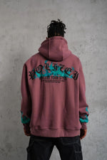 Erkek 3 İplik içi Pamuklu Alev Baskılı Kapüşonlu hoodie Sweatshirt - Gül Kurusu