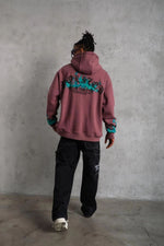 Erkek 3 İplik içi Pamuklu Alev Baskılı Kapüşonlu hoodie Sweatshirt - Gül Kurusu