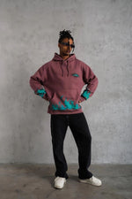 Erkek 3 İplik içi Pamuklu Alev Baskılı Kapüşonlu hoodie Sweatshirt - Gül Kurusu