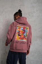 Erkek 3 İplik Pamuklu Kapüşonlu Baskılı Cepli Sweatshirt Hoodie - Gül Kurusu