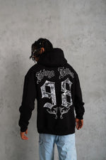 Erkek 98 Baskılı Kapüşonlu 3 iplik pamuklu hoodie Sweatshirt - Siyah