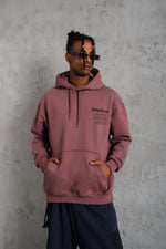 Erkek 3 İplik Pamuklu Kapüşonlu Baskılı Cepli Sweatshirt Hoodie - Gül Kurusu